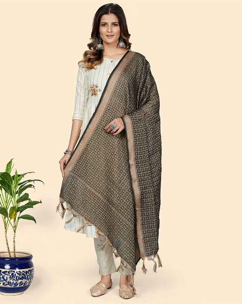 Geometric Pattern Dupatta with Fringes Price in India
