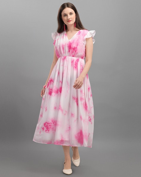 Tie and Dye Floral Borders Maxi Dress