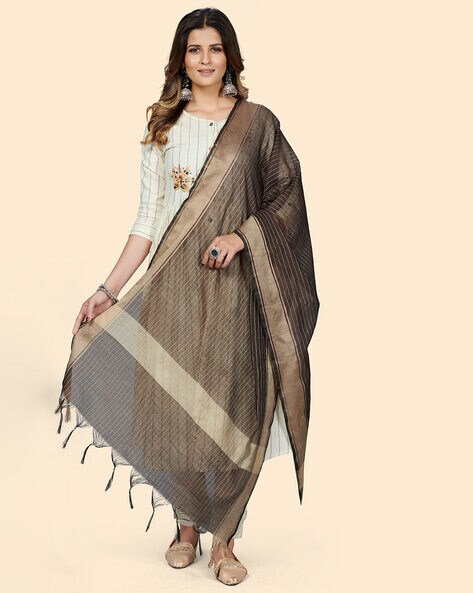 Striped Dupatta with Fringes Price in India