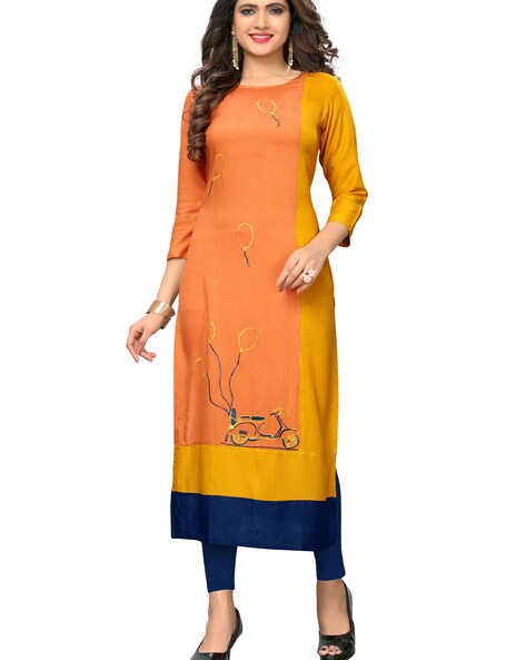 42 Inch Navy Blue Fabclub Women's Rayon Solid Plain Straight Kurti at Rs  229 in Ahmedabad