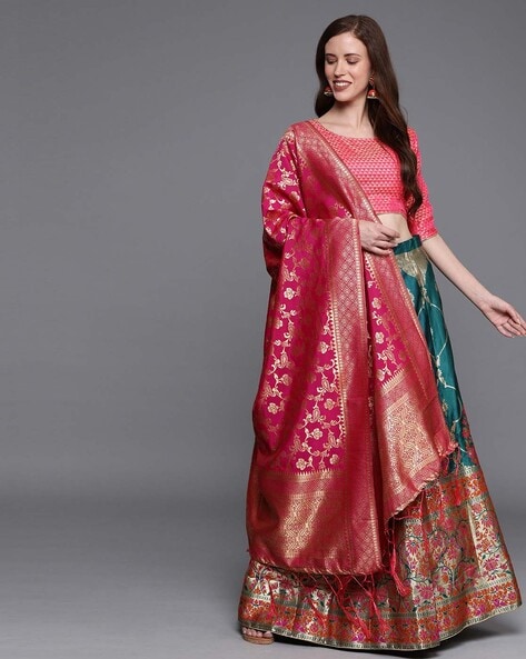 Buy Gorgeous Navy Blue Banarasi Silk and Jacquard Lehenga Choli with  Banarsai Silk Dupatta at best price - Gitanjali Fashions