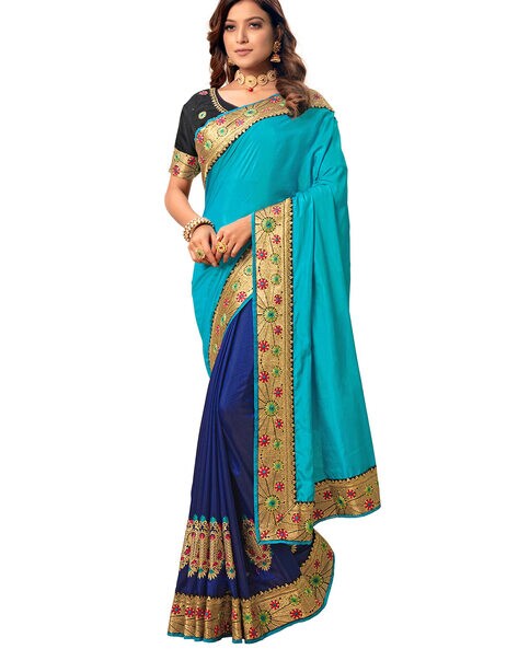 Buy PRATHAM BLUE Women Grey Embroidered Silk Blend Saree Online at Best  Prices in India - JioMart.