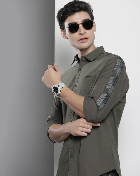 The Indian Garage Co Slim Fit Shirt with Typographic Panel