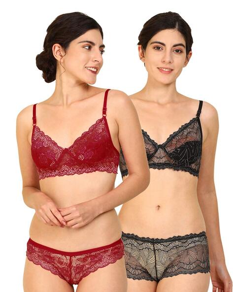 Pack of 2 Bra & Panty Set with Lace Pattern