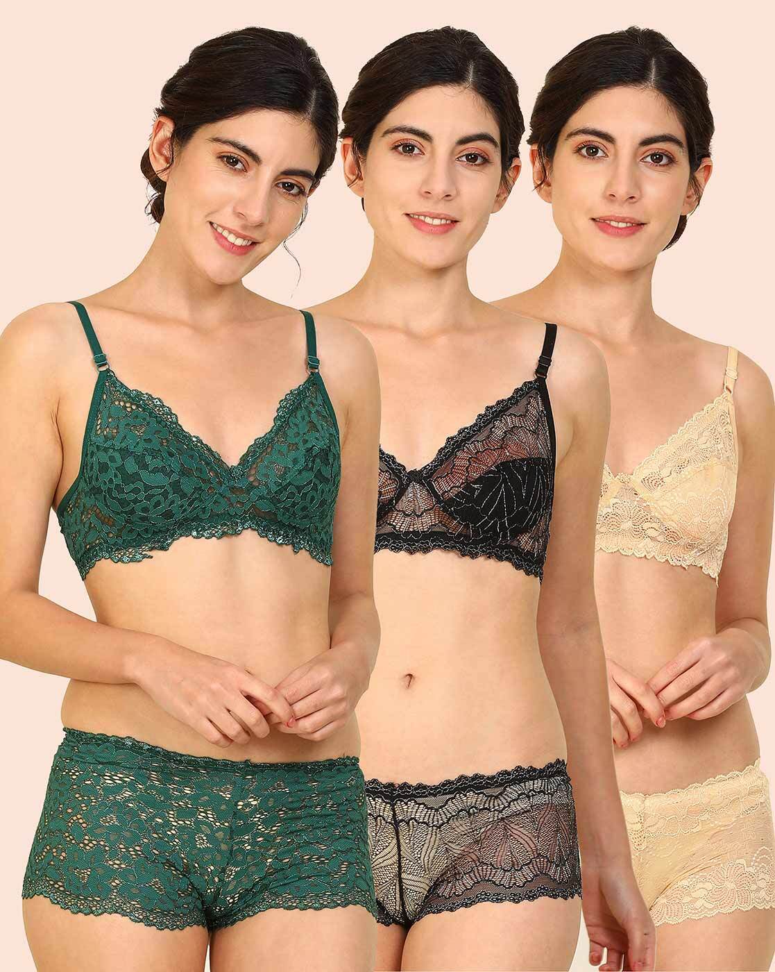 Buy Women's Net Bra and Panty Set Combo Pack of 3 Online at