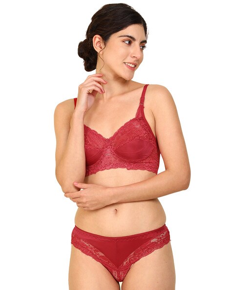 Buy Arousy AROUSY Pack Of 2 Self Design Cotton Lingerie Set Q_Net  Set_Red,Green_30 at Redfynd
