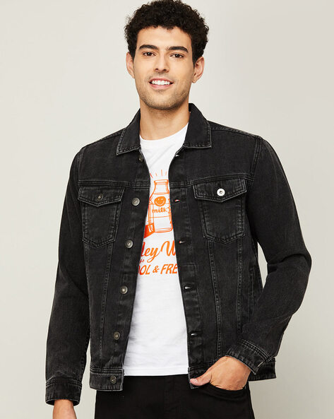 Buy online Black Printed Denim Jacket from Jackets for Men by Kultprit for  ₹990 at 67% off | 2024 Limeroad.com