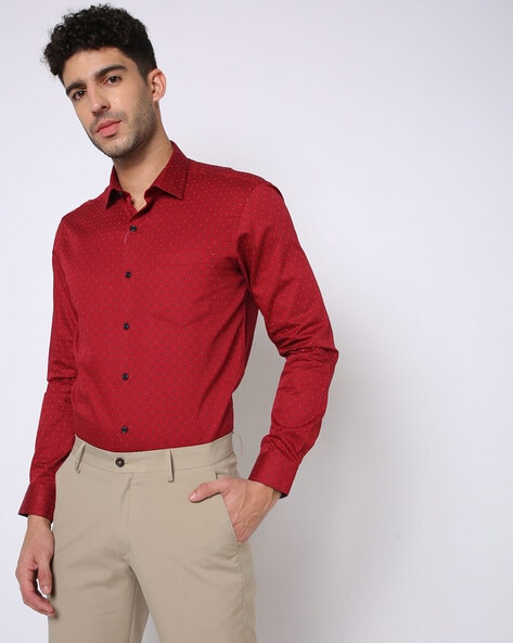 Men Micro Print Slim Fit Shirt with Patch Pocket