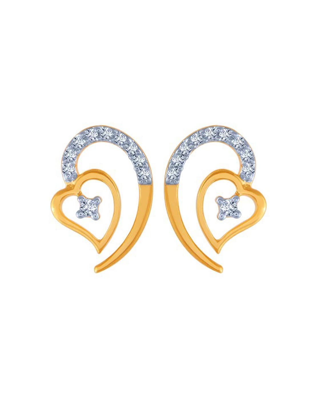 14KT Yellow Gold Simple C-Shaped Diamond Drop Earring