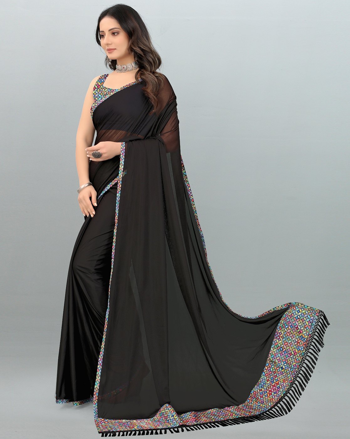 Buy Black Sarees for Women by 3buddy Fashion Online | Ajio.com