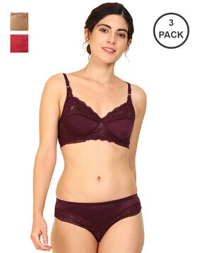 Value Pack of 3 Padded Seamless Bras With Matching Panties - lacysouls