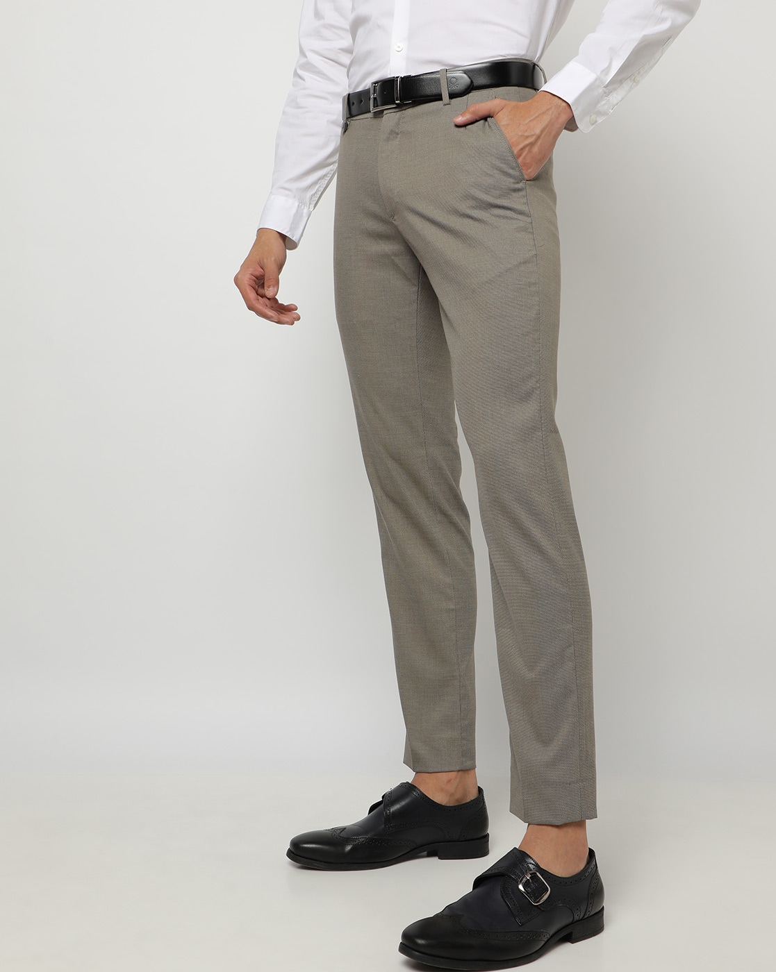 Buy John Players Men Black Solid Slim Fit Flat Front Trousers - Trousers  for Men 1542344 | Myntra