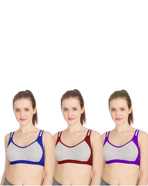 Womens 3 Pack of Comfort Sports Bras with Adjustable Straps 