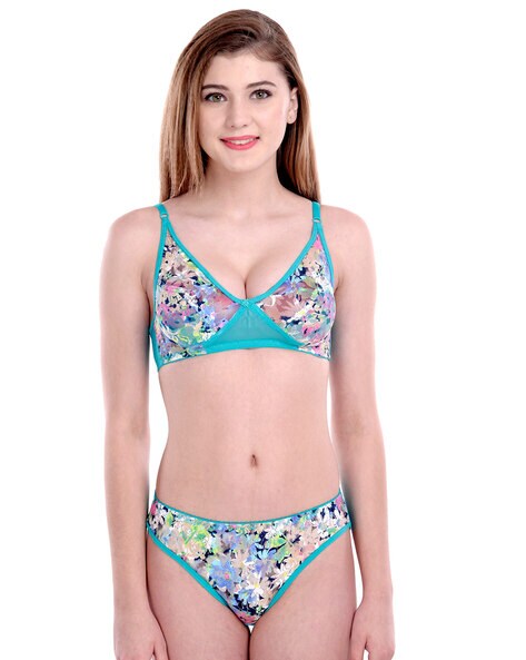 Buy online Pink Printed Bras And Panty Set from lingerie for Women