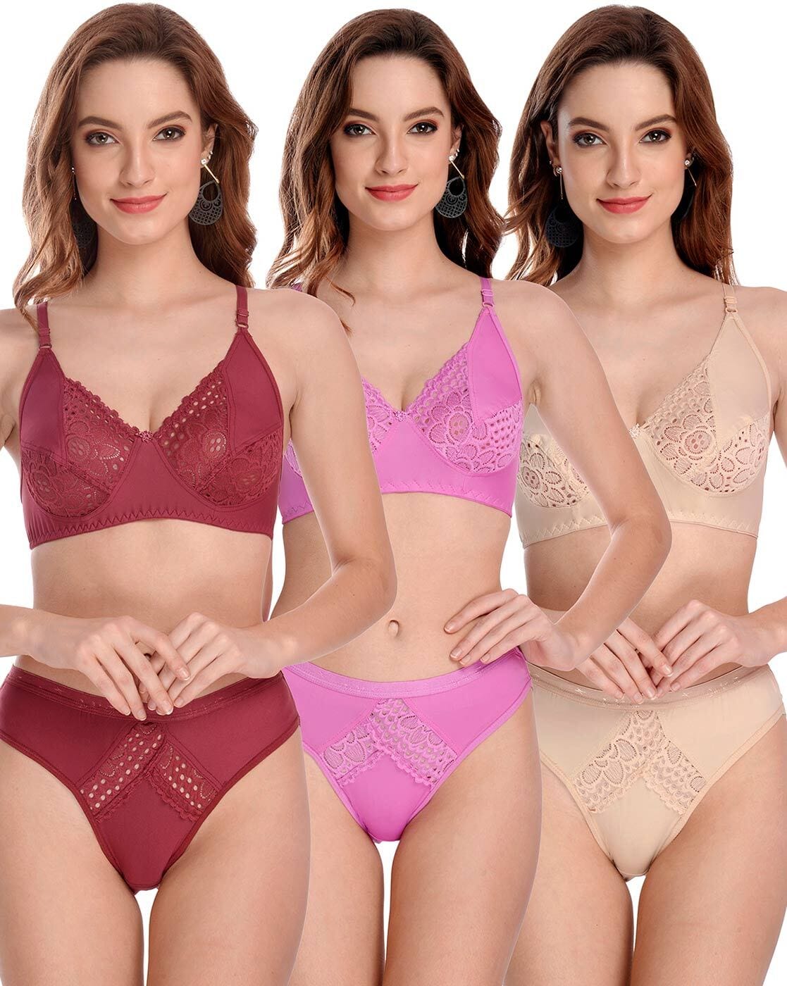 Buy Women's Hosiery Bra and Panty Set Lingerie Sets Multicolour Pack of 3  Vic-3-MN-40B Online at Best Prices in India - JioMart.