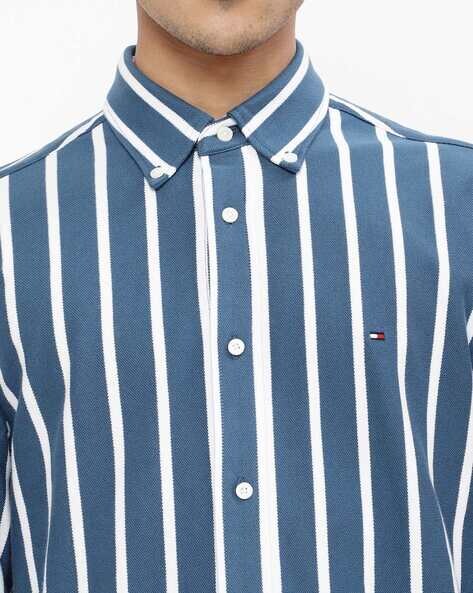 Bold Striped Shirt with Embroidered Logo