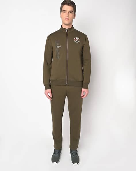 Typographic Print Zip-Front Tracksuit Set