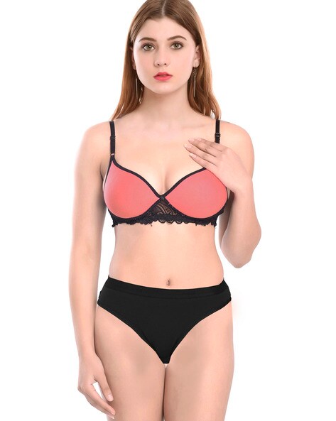 Buy Azeeva Hot Baby Pink Bra Panty Set at