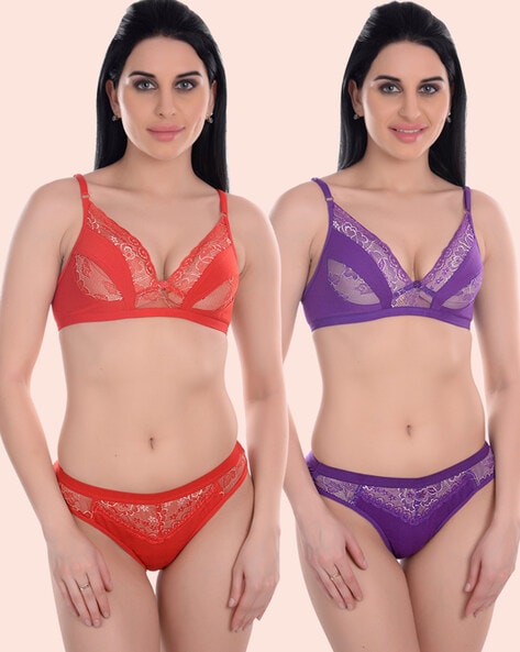 Buy MAUVE MUCH LACE BIKINI BRIEF SET (PACK OF 2) for Women Online in India