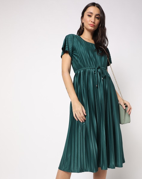 Babiva Women Fit and Flare Wester Long Dark Green Gown Dress