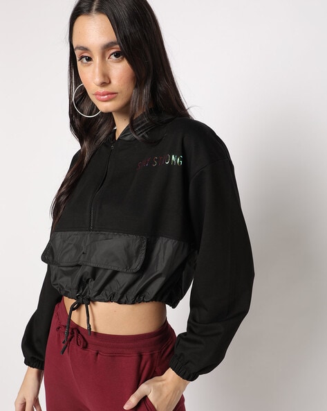 Cropped zip-through hoodie - Black - Ladies | H&M IN