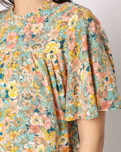 Floral Print Top with Butterfly Sleeves