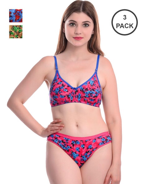 pack of 3 floral bra and panty set