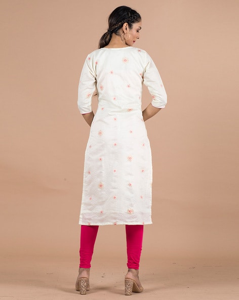 Buy ZIYAA Pink Floral Crepe Round Neck Women's Straight Kurta | Shoppers  Stop