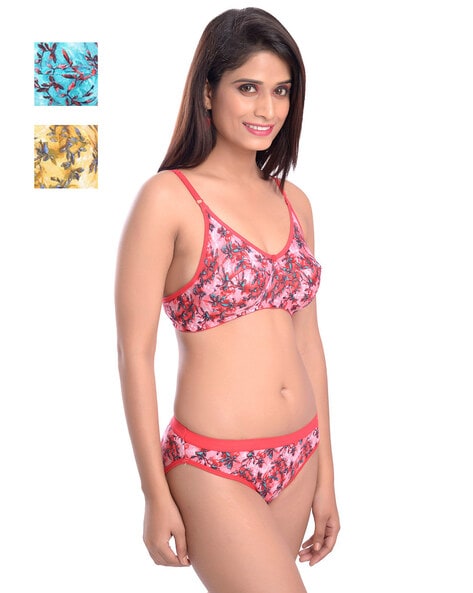 Buy online Multi Colored Printed Bra And Panty Set from lingerie