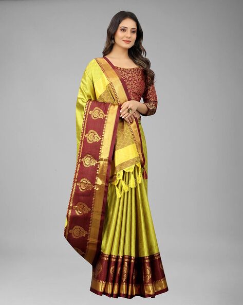 Green and Maroon Combination With Copper Zari weaving Kanjivaram Soft –  Sareeko