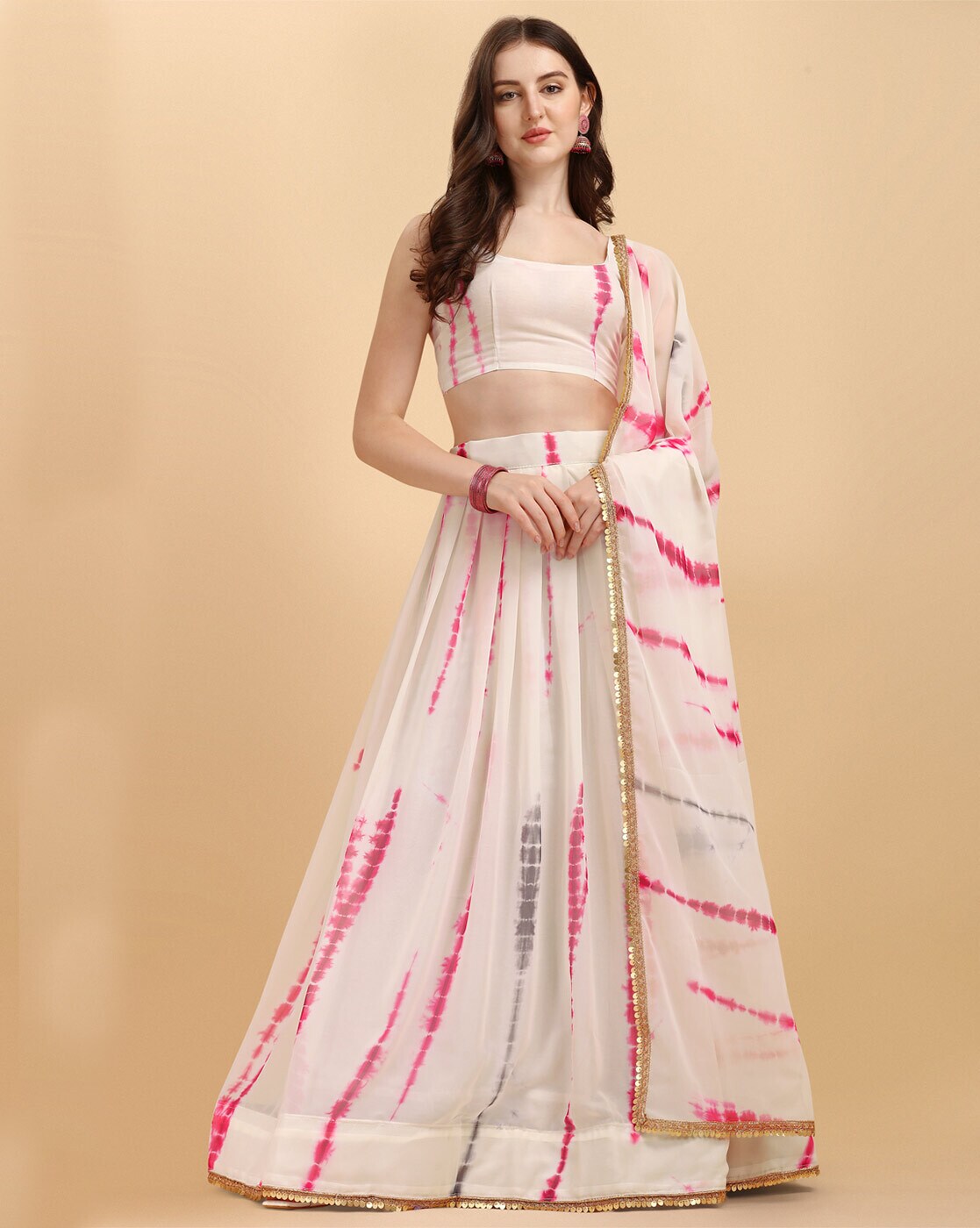 Buy White & Pink Lehenga Choli Sets for Women by AMRUTAM FAB ...