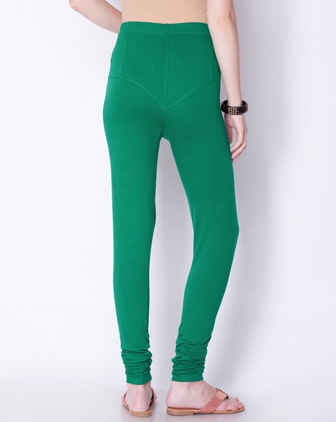 Mineral Green Cotton Lycra Cropped Tights