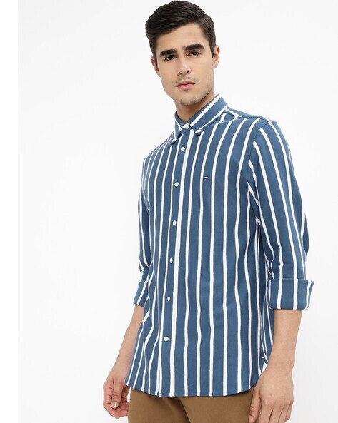 Bold Striped Shirt with Embroidered Logo