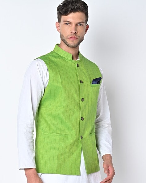 Buy Light Green Banarasi Silk Nehru Jacket (NMK-5686) Online