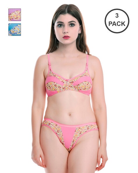 Buy Women's honeymoon special fancy bra panty set of 3 Online