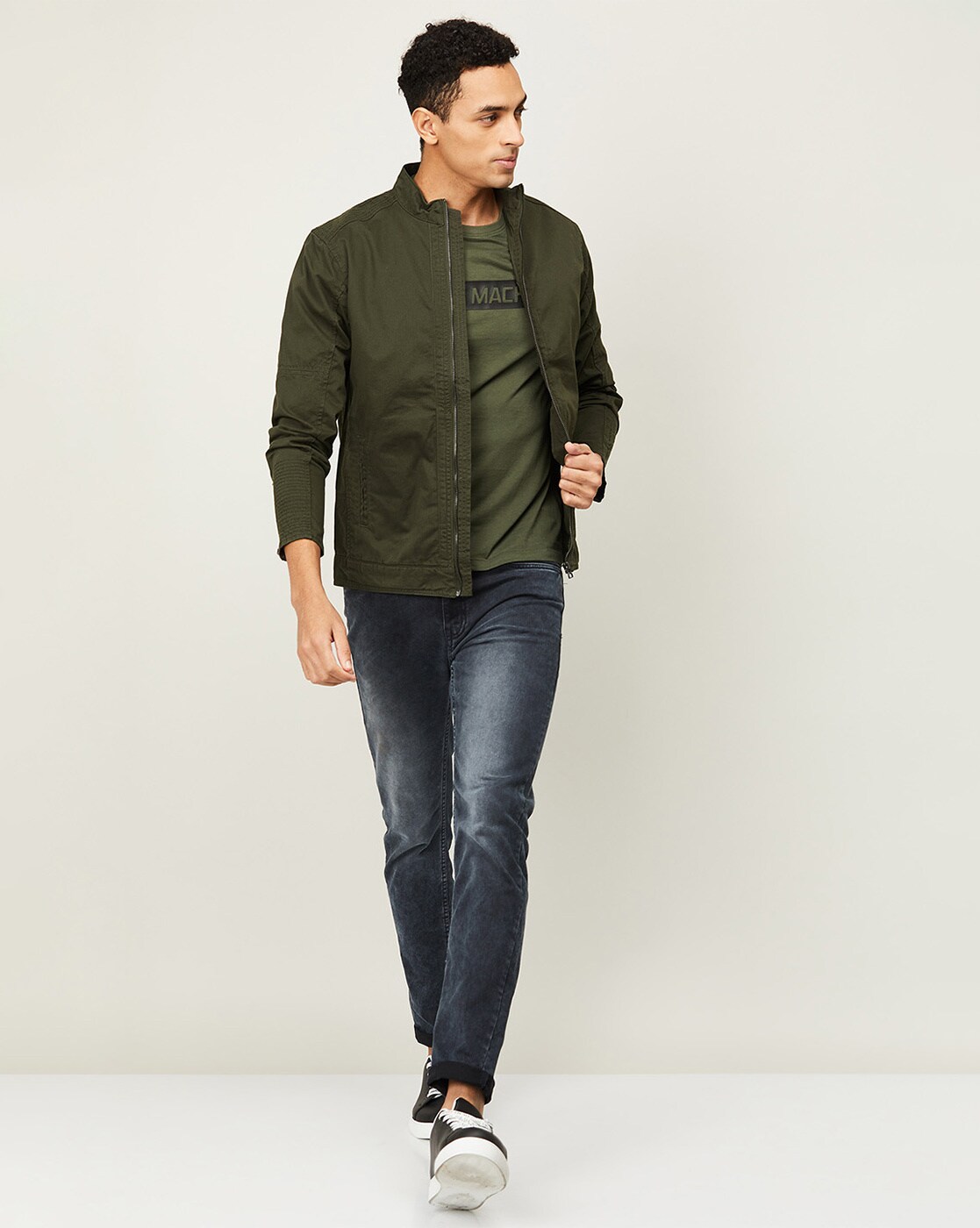 Forca by Lifestyle Olive Cotton Regular Fit Jacket