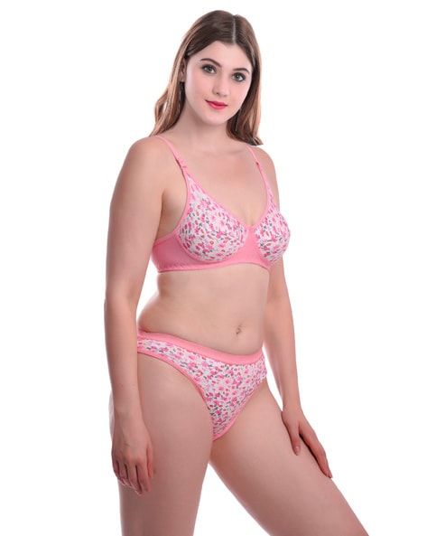 Polyester Floral Women Pink Lace Lingerie Bra Panty Set at Rs 90/set in New  Delhi