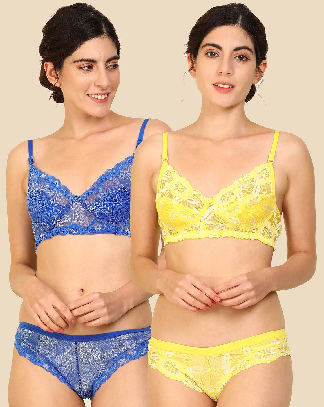 Sexy Push up Bras Set Transparent Underwear Lingerie Lace Bra & Matching  Panty 