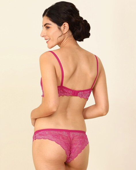 Woman Pink Padded Lace Bra Panty Lingerie Set at Rs 950/piece