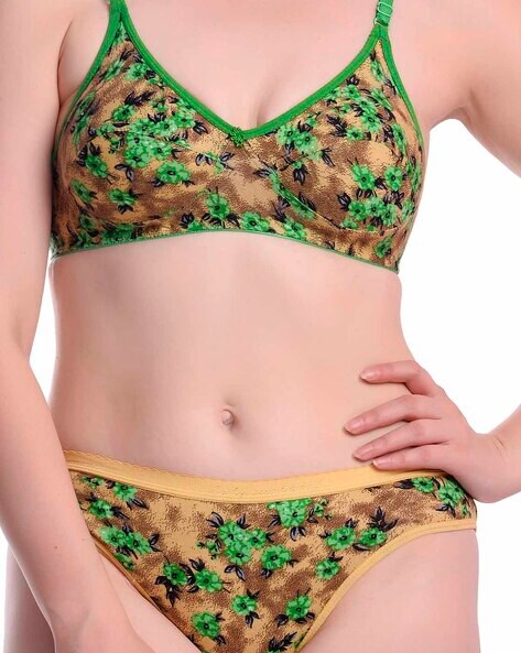 Buy online Green Floral Bras And Panty Set from lingerie for Women by Madam  for ₹299 at 77% off