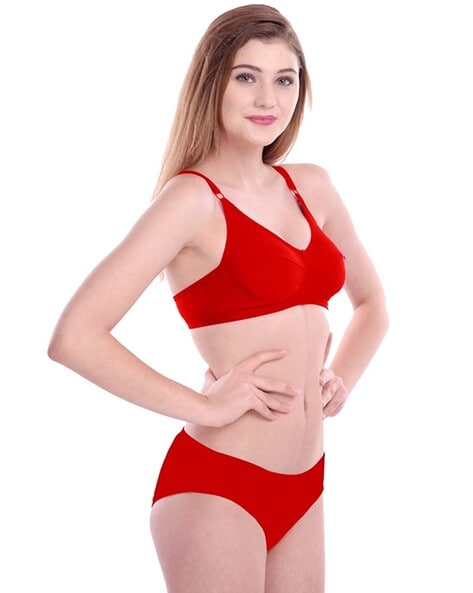 Poly Cotton Chili Red Bra Panty Set, Printed at Rs 120/set in New