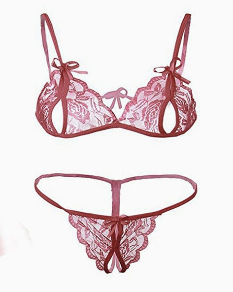 Arousy Fashion Pink Net Lace Bra and Panty Set (Nikar Set_Pink