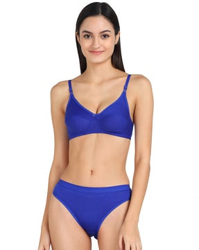 Cotton Hosiery T-Shirt Ladies Royal Blue Bra Panty Set, Size: 32C at Rs  100/piece in New Delhi