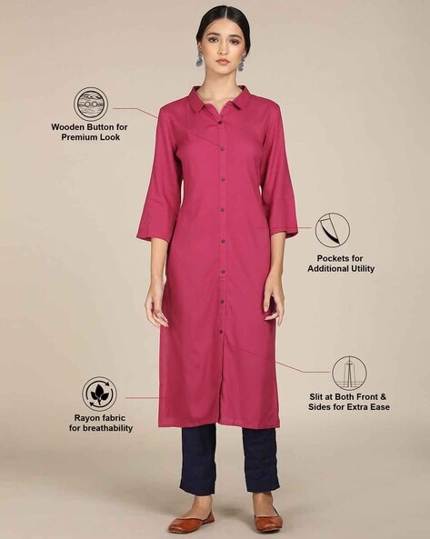 Lakshita Red Shirt Collar Kurti Price in India, Full Specifications &  Offers | DTashion.com