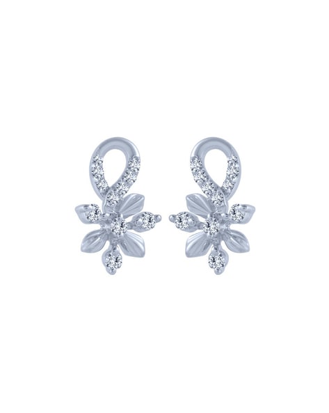 Buy HAUTE CURRY Silver Sparkling Flower Earrings With American Diamond |  Shoppers Stop