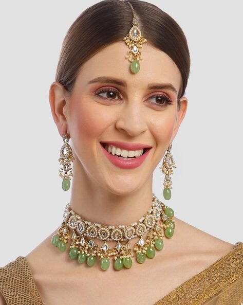 Buy Peora Gold Plated Pearl Diamond Choker Necklace Round Earrings Jewellery  Set (PF26N1374BL-1) at Rs.1498 online | Jewellery online