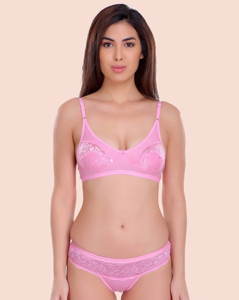 Lace Bra & Panty Set with Flower Accent