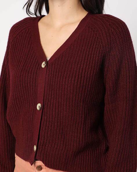 Burgundy shop cropped cardigan