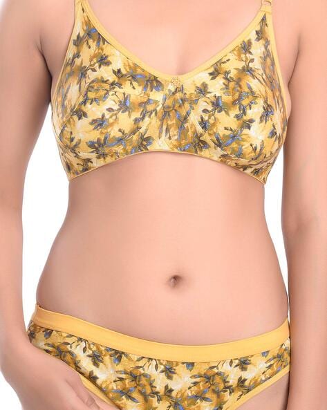 yellow printed bra and panty set