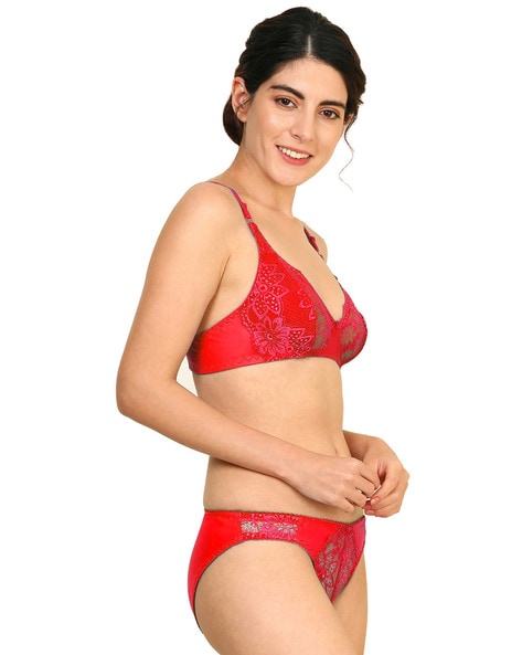 Rose Petal Red Net Bra Panty Set at Rs 390/set in Morbi